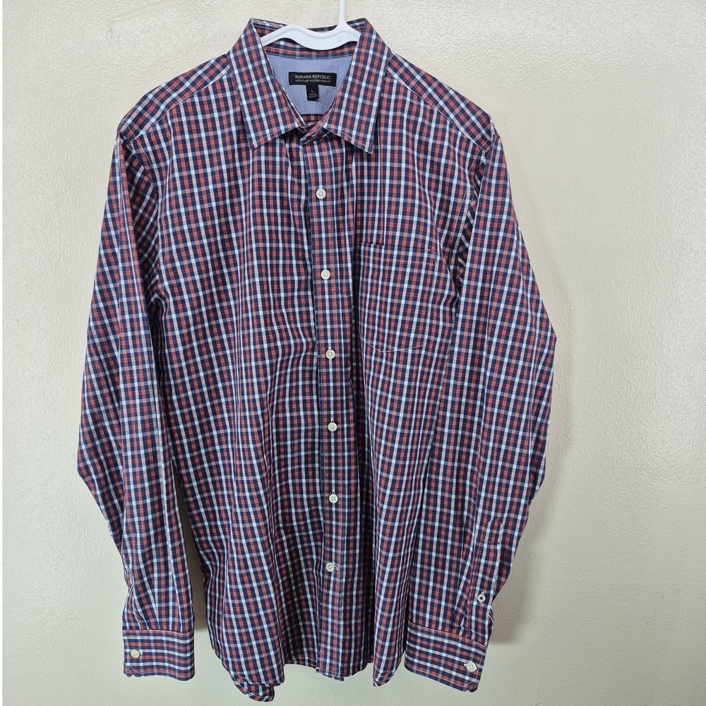 Banana Republic Soft Wash Tailored Slim Fit Shirt Mens Large Gingham Button Down